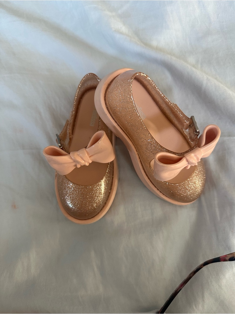 Mini Melissa Glitter Bow Mary Jane Flats in Rose Gold - Picture 2 of 6